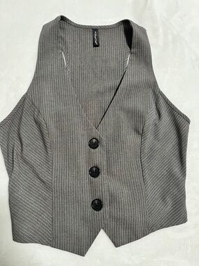 Heart Soul Gray Pinstripe Women's Vest Made USA XL Petite
